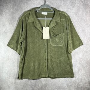 Bare Charlie Holiday The Terry Towelling Shirt Womens XL‎ Green Short Sleeve NEW